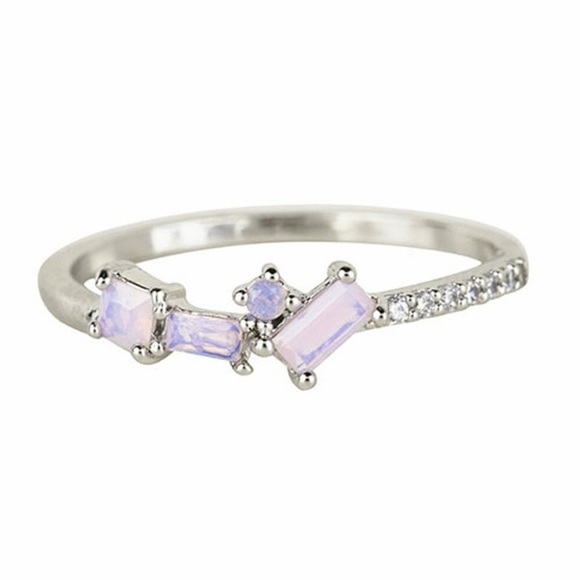 Dainty Cubic Zirconia Band with Multi-shaped Opals Silver-sz 6 or 7 - Picture 2 of 5